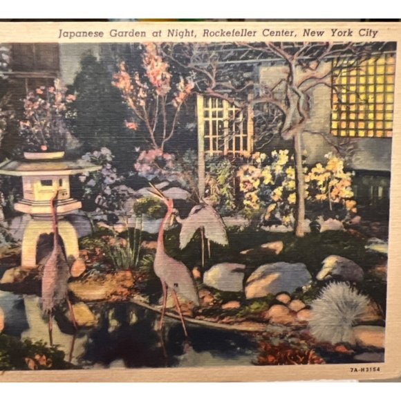 Postcard Japanese Garden At Night Rockefeller Center New York City NY Vintage - Picture 2 of 6